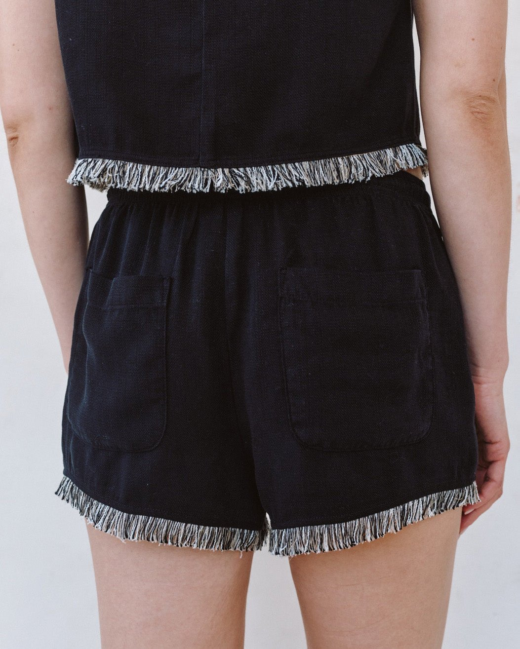 Bella Dahl Elastic Waist Fringe Short - Black
