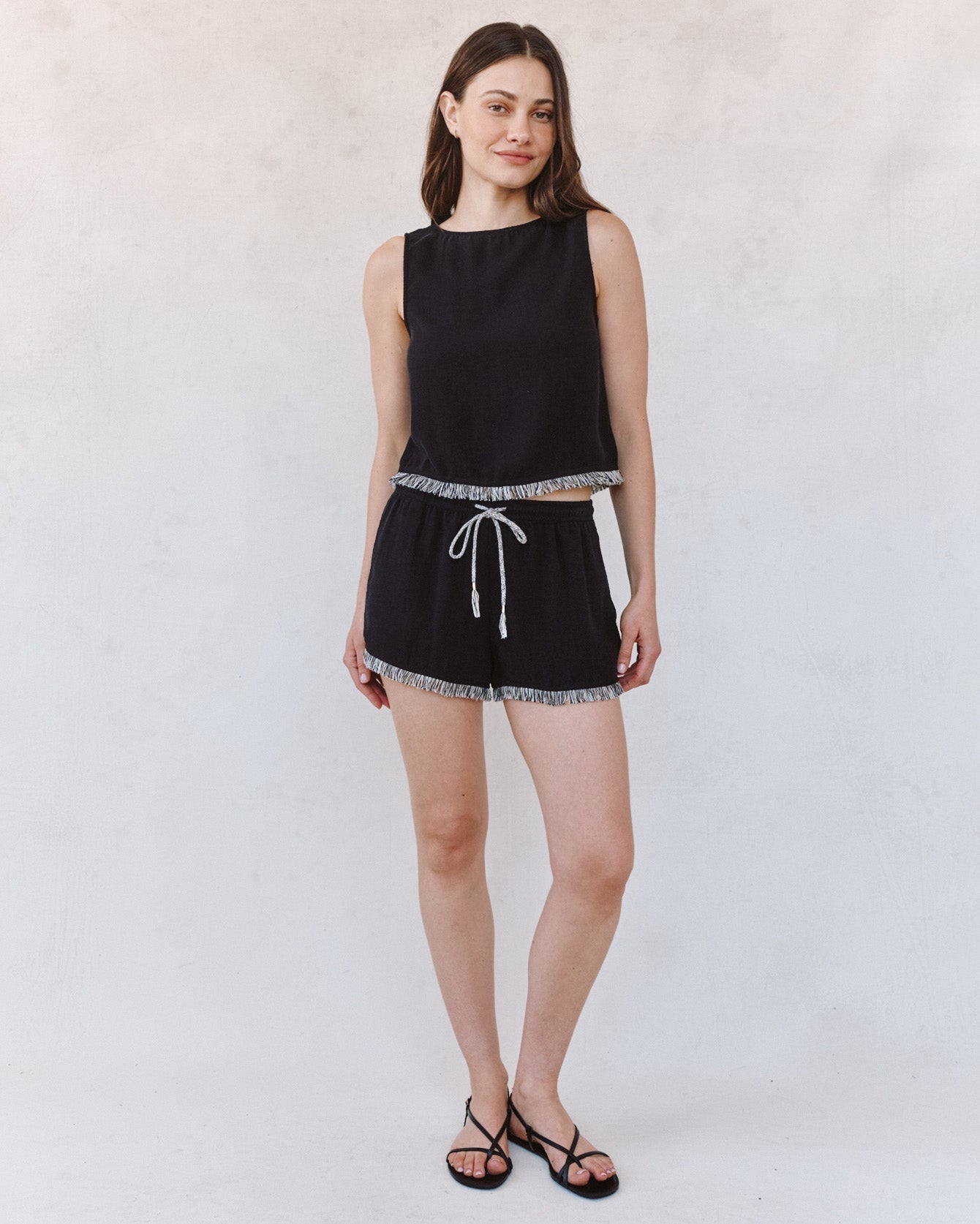 Bella Dahl Elastic Waist Fringe Short - Black