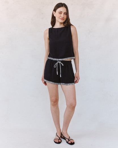 Bella Dahl Elastic Waist Fringe Short - Black