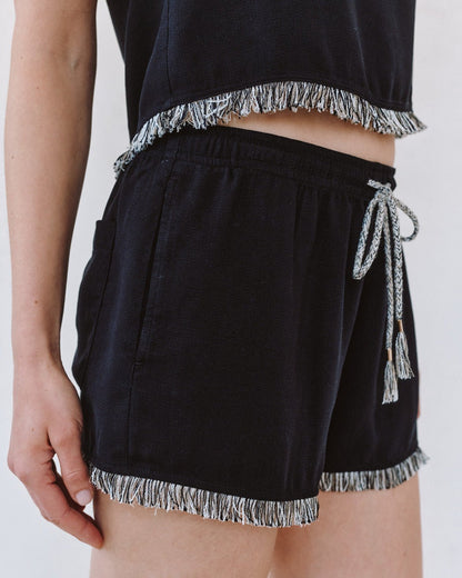 Bella Dahl Elastic Waist Fringe Short - Black