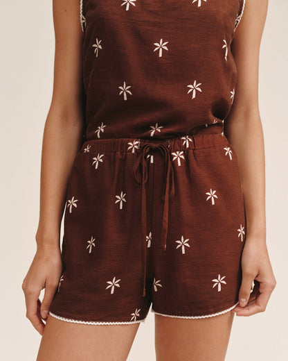 Bella Dahl Drawstring Short With Scallop Trim - Coconut Palm Print