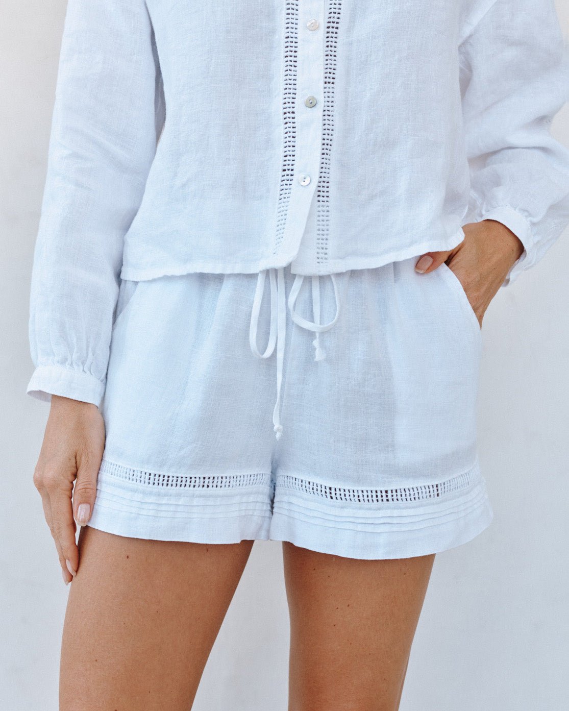 Bella Dahl Lattice Pintuck Short - White