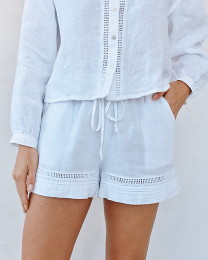 Bella Dahl Lattice Pintuck Short - White