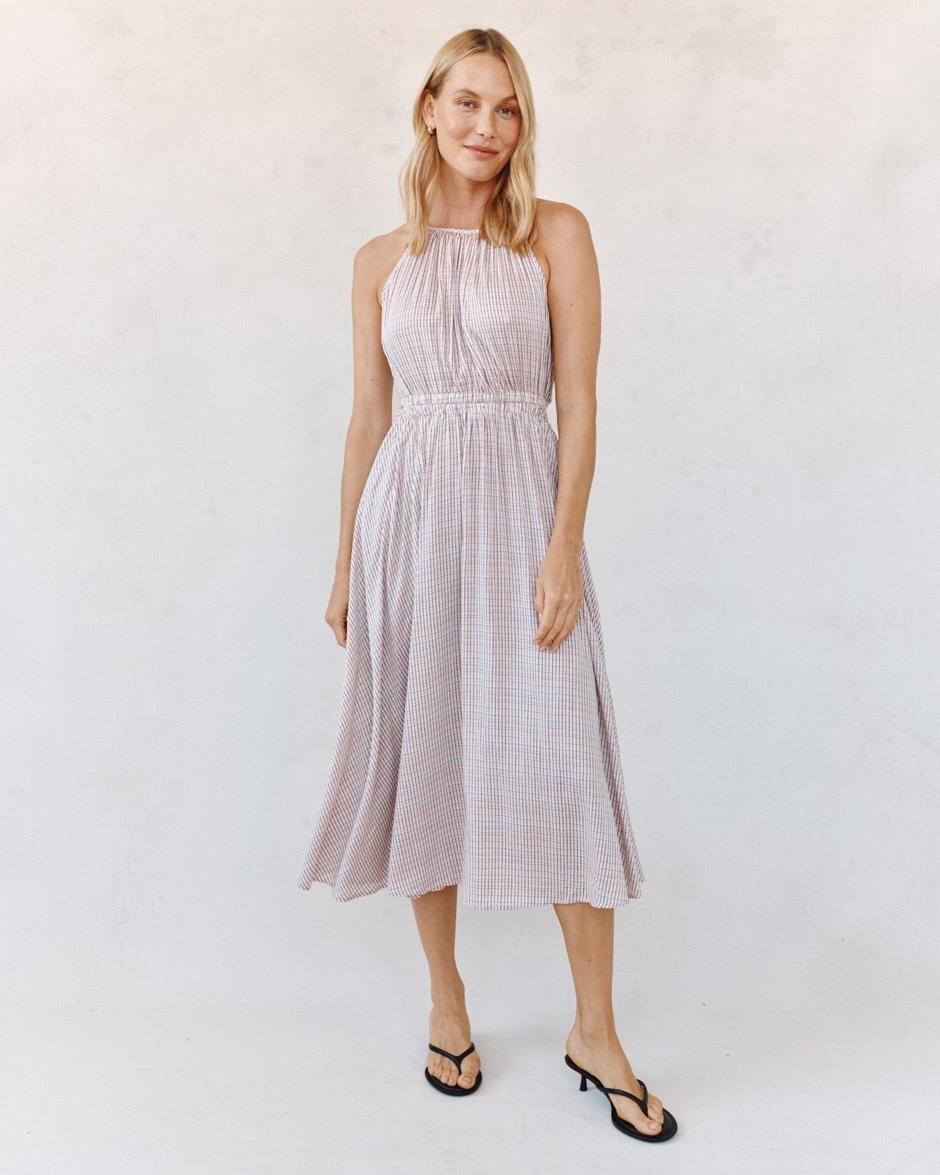Bella Dahl Cut Out Back Midi Halter Dress - Sunwashed Check