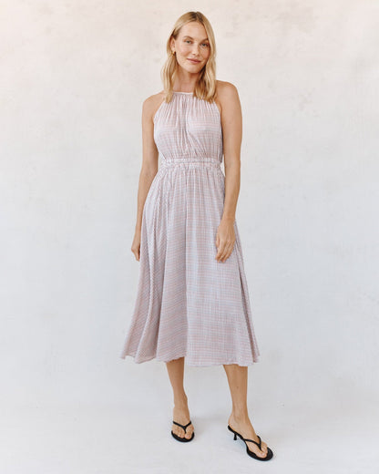 Bella Dahl Cut Out Back Midi Halter Dress - Sunwashed Check