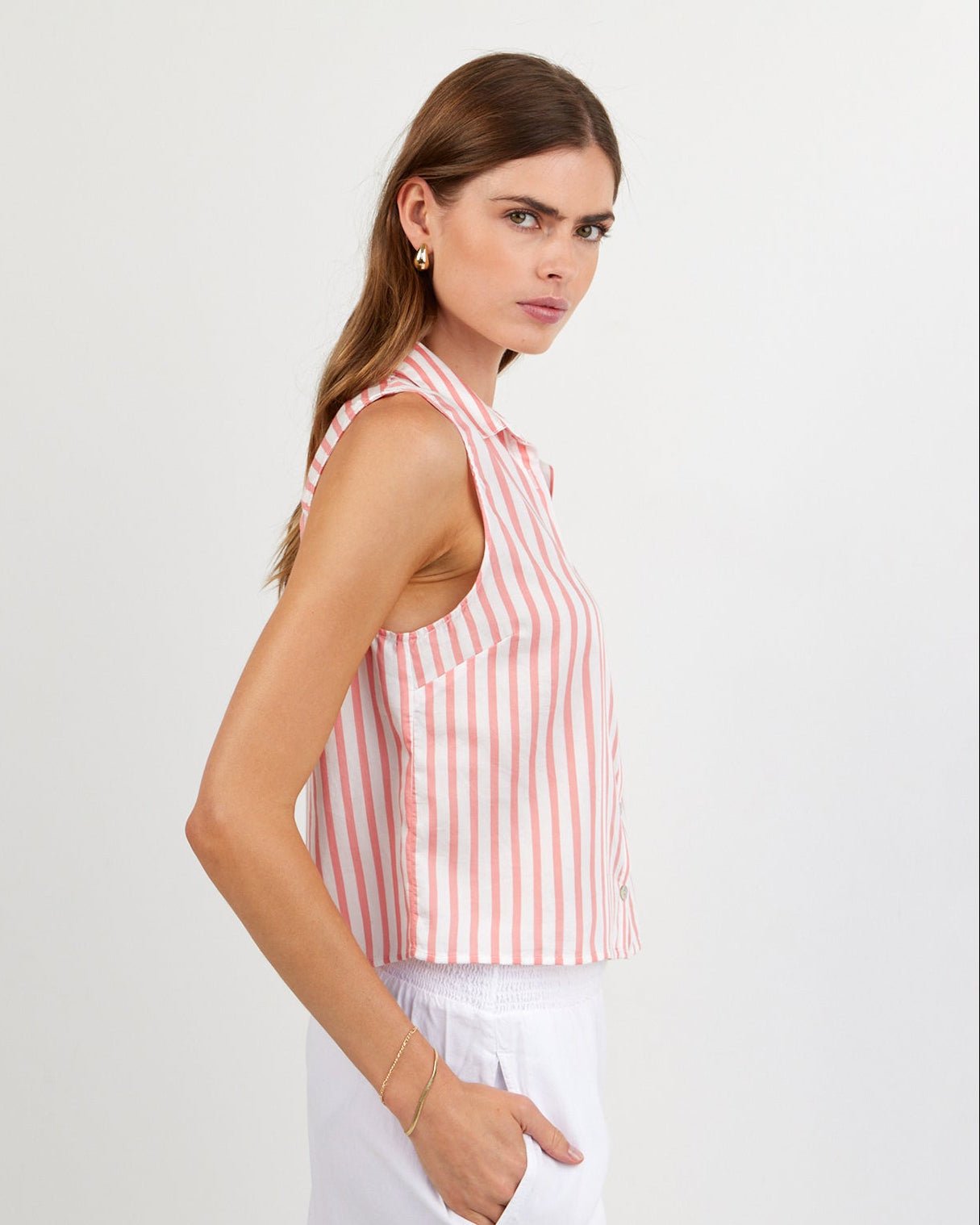 Bella Dahl Clean Sleeveless Button Down - Wild Coral Stripe