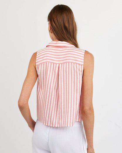 Bella Dahl Clean Sleeveless Button Down - Wild Coral Stripe