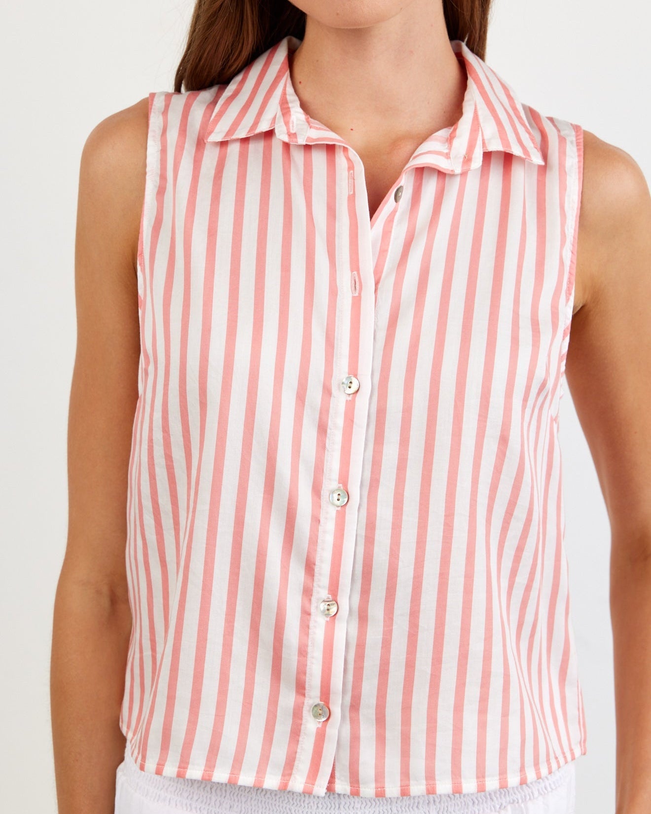 Bella Dahl Clean Sleeveless Button Down - Wild Coral Stripe