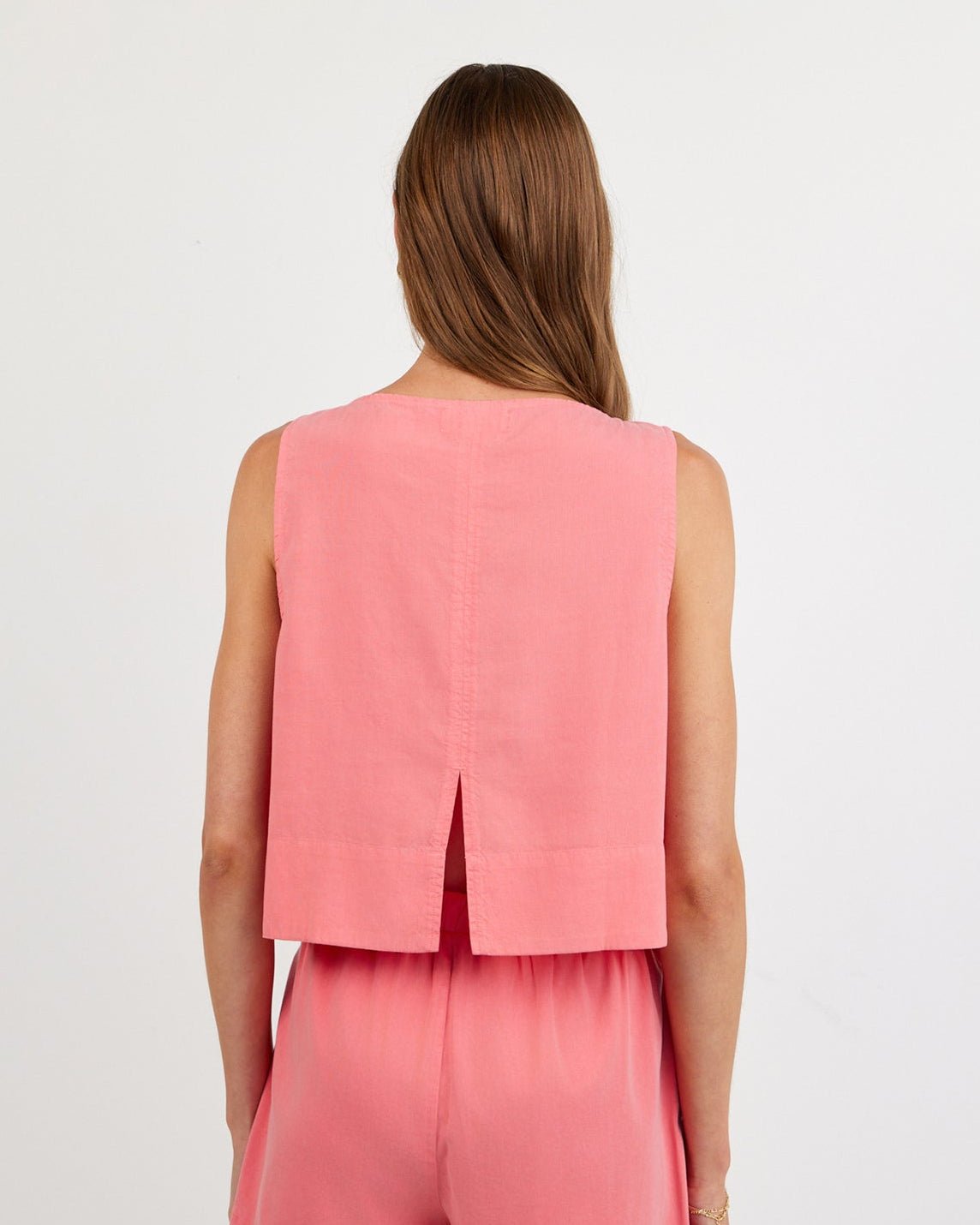 Bella Dahl Sleeveless Boat Neck Split Back - Wild Coral