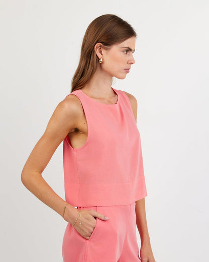Bella Dahl Sleeveless Boat Neck Split Back - Wild Coral