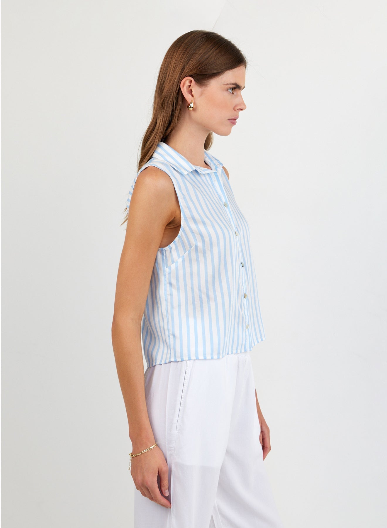 Bella Dahl Clean Sleeveless Button Down - Tidal Blue Stripe