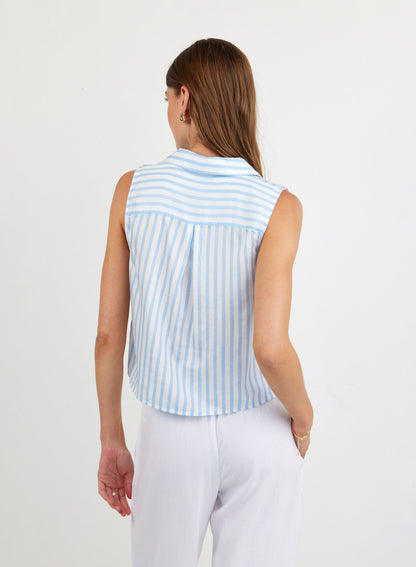 Bella Dahl Clean Sleeveless Button Down - Tidal Blue Stripe