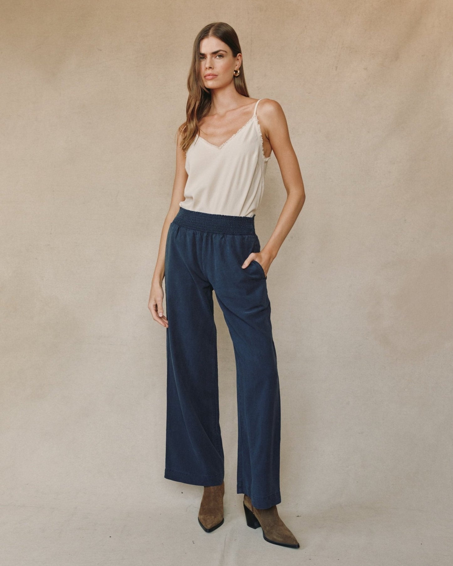 Bella Dahl Smocked Waist Wide Leg - Endless Sea - Bella Dahl