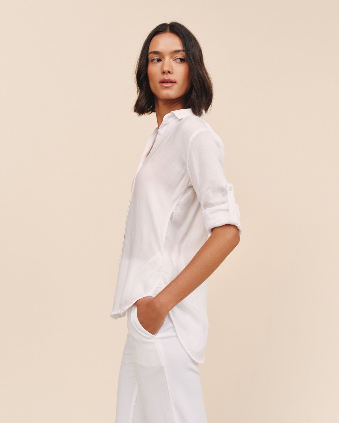 Bella Dahl Clean Shirt With Roll Sleeve - White
