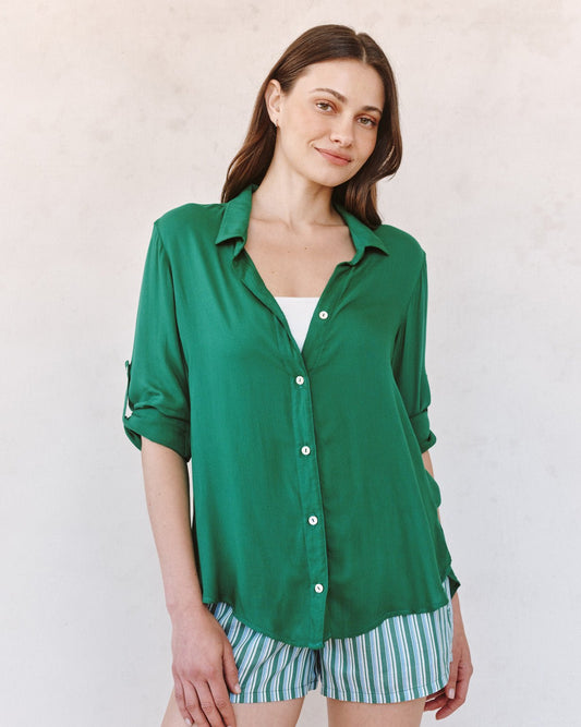 Bella Dahl Clean Shirt With Roll Sleeve - Palm Green