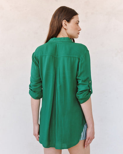 Bella Dahl Clean Shirt With Roll Sleeve - Palm Green
