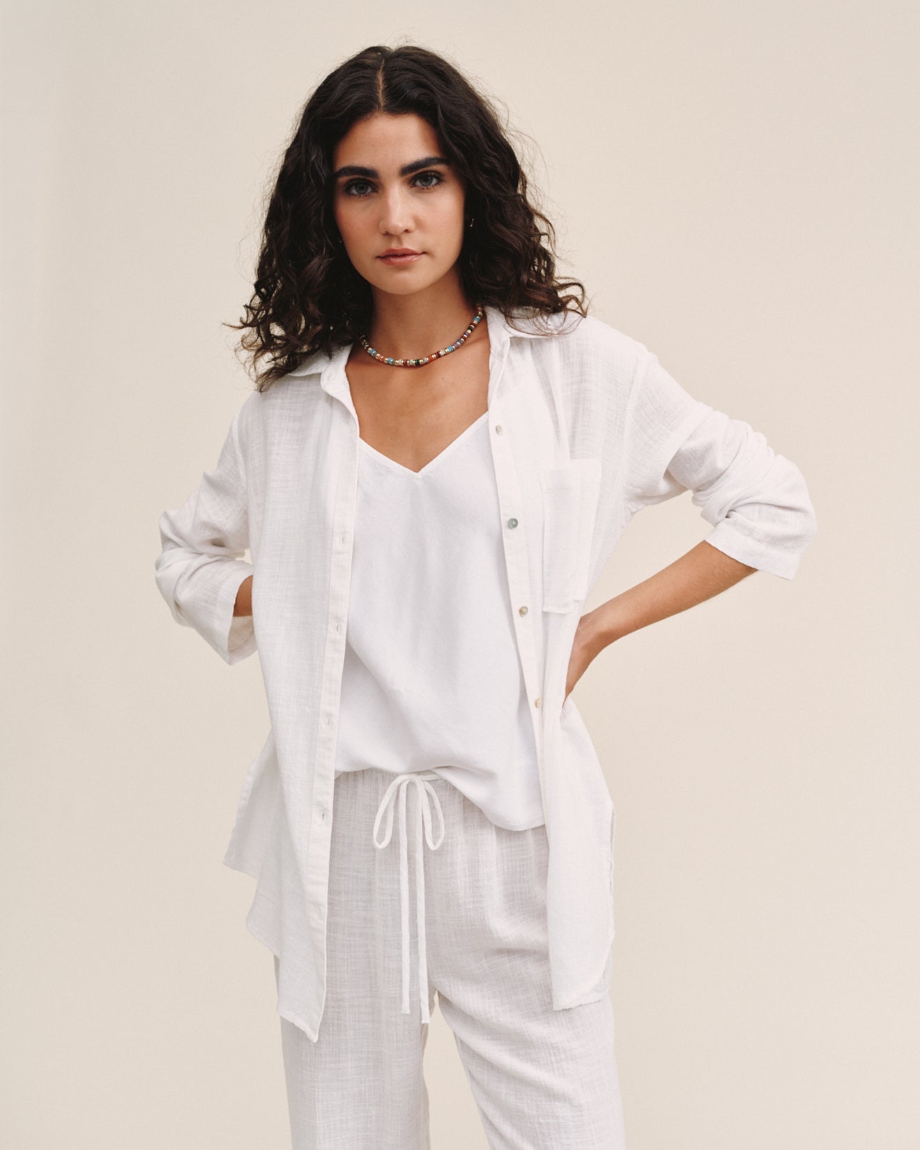 Bella Dahl Long Sleeve Pocket Button Down Tunic - White