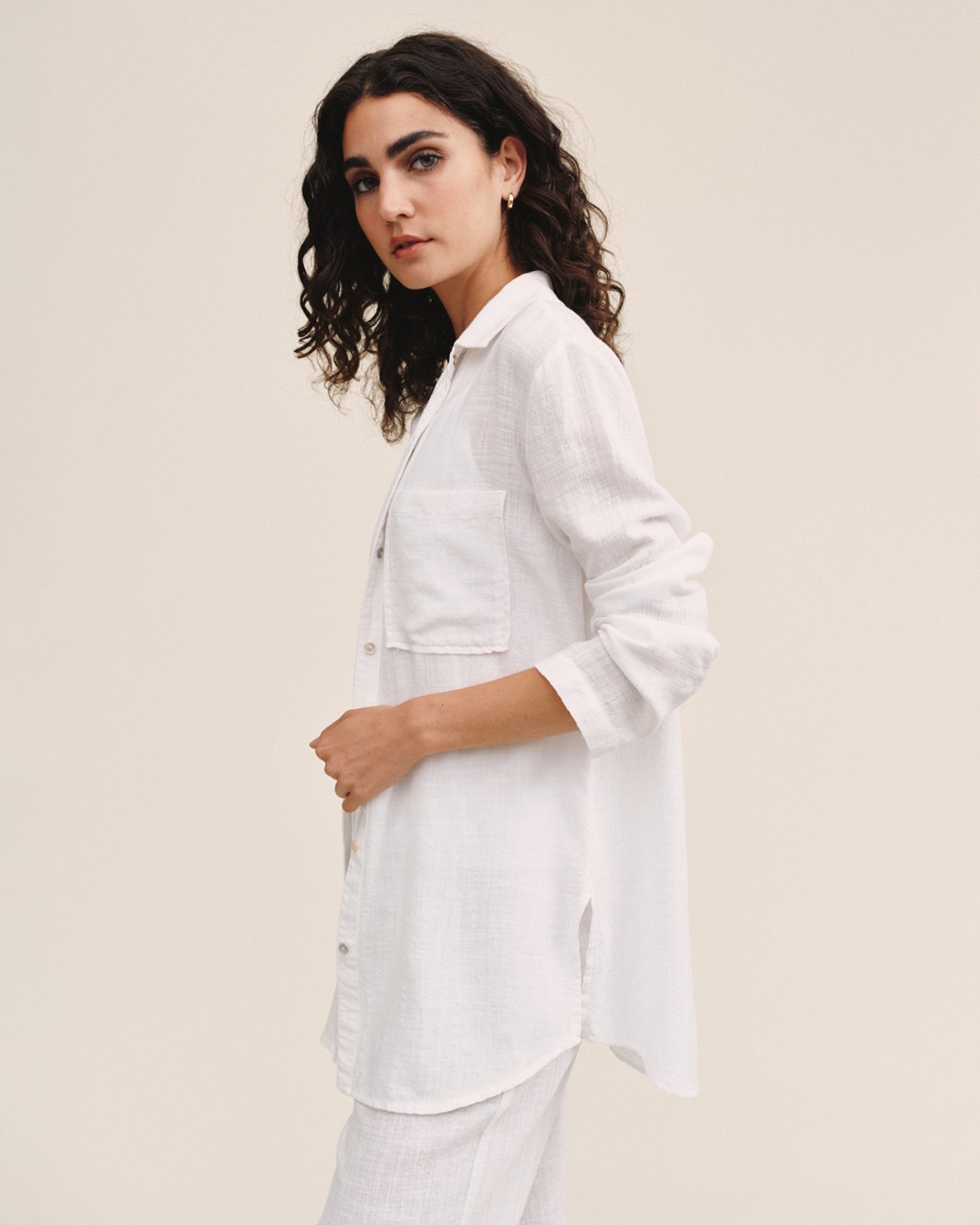 Bella Dahl Long Sleeve Pocket Button Down Tunic - White