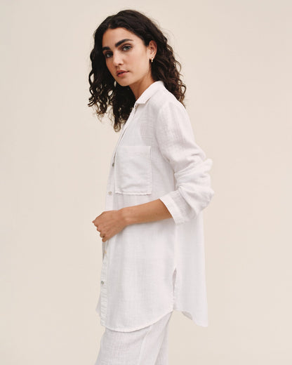 Bella Dahl Long Sleeve Pocket Button Down Tunic - White