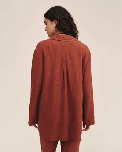 Bella Dahl Long Sleeve Pocket Button Down Tunic - Red Sand