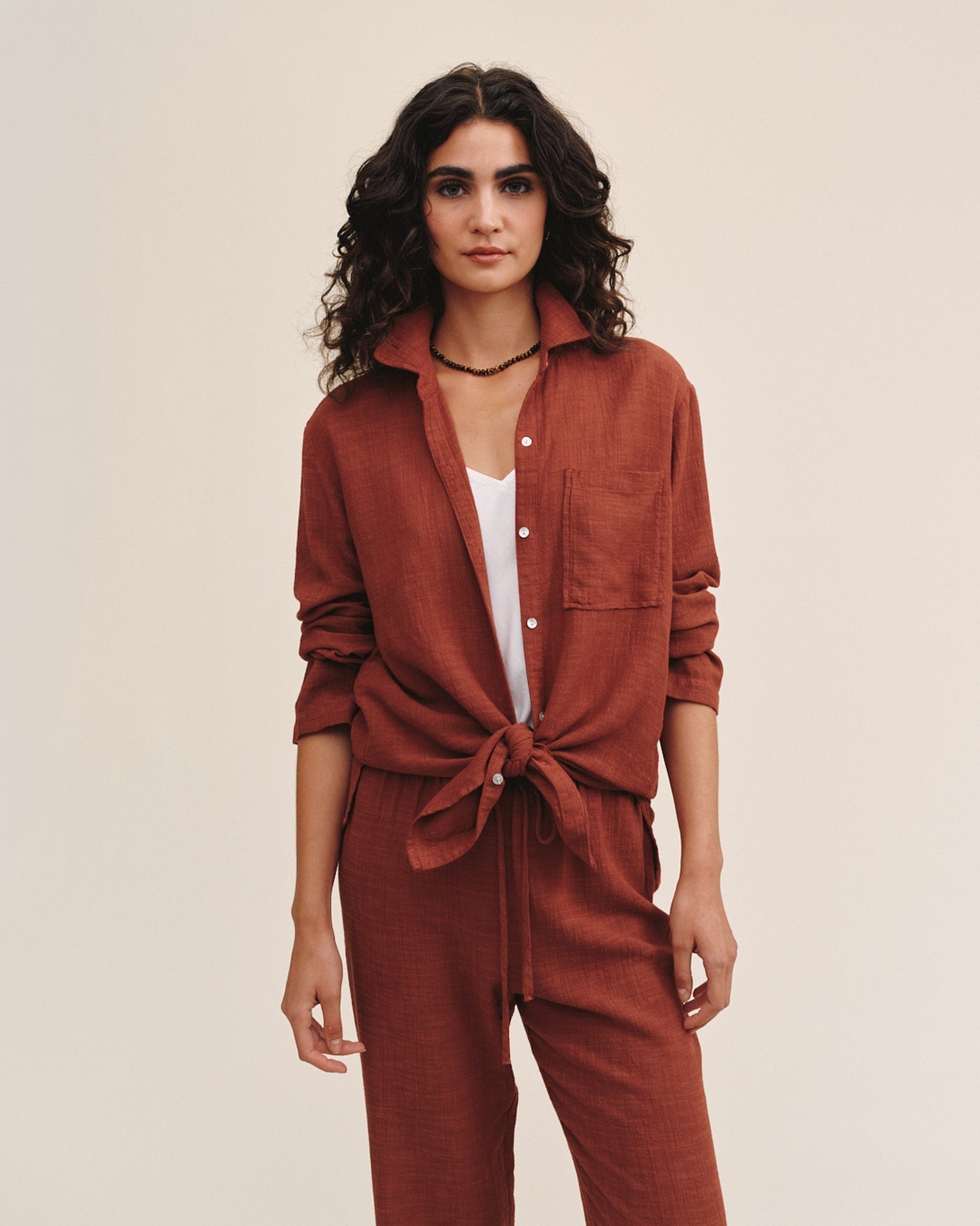 Bella Dahl Long Sleeve Pocket Button Down Tunic - Red Sand