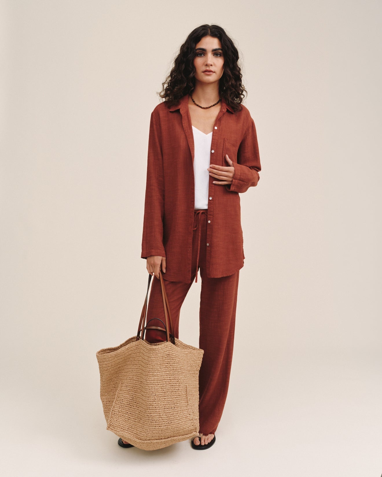 Bella Dahl Long Sleeve Pocket Button Down Tunic - Red Sand