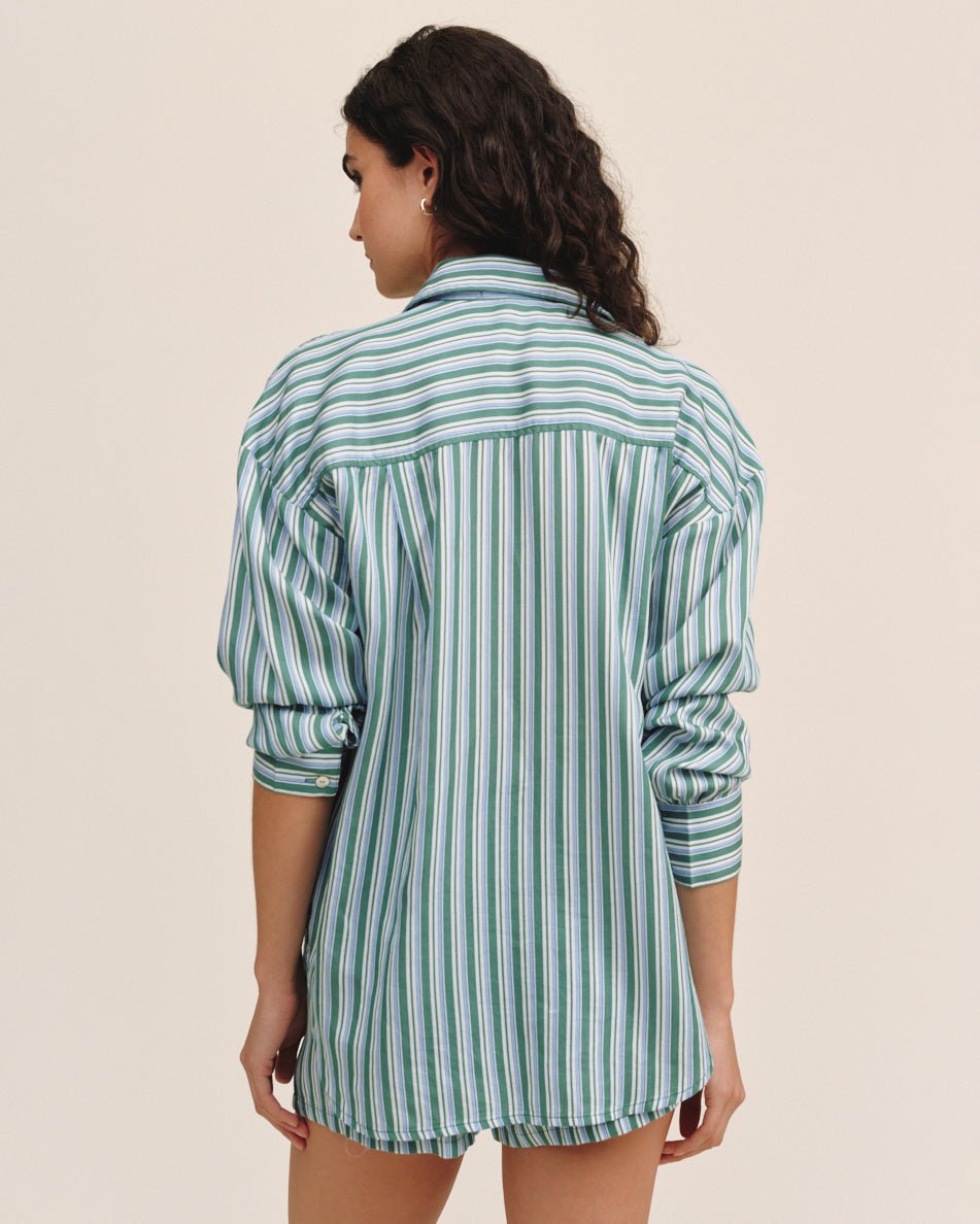 Bella Dahl Oversized Button Down - Emerald Surf Stripe