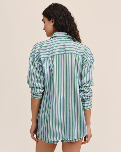 Bella Dahl Oversized Button Down - Emerald Surf Stripe