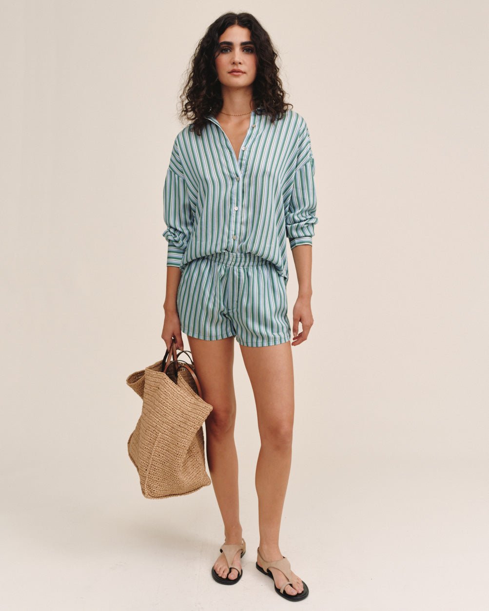 Bella Dahl Oversized Button Down - Emerald Surf Stripe