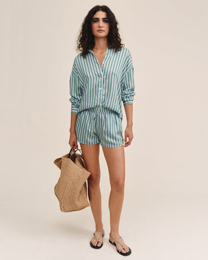 Bella Dahl Oversized Button Down - Emerald Surf Stripe