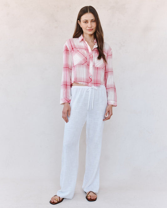 Bella Dahl Two Pocket Fray Hem Crop Shirt - Pink Sunset Shadow Plaid
