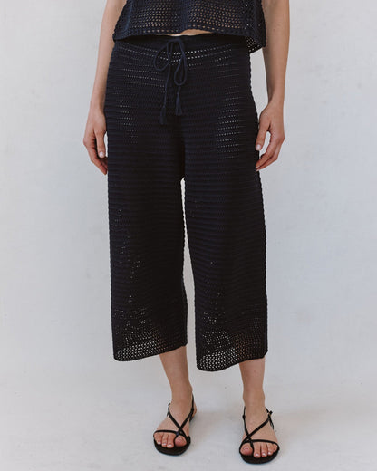 Bella Dahl Crop Wide Leg Crochet Pant - Black