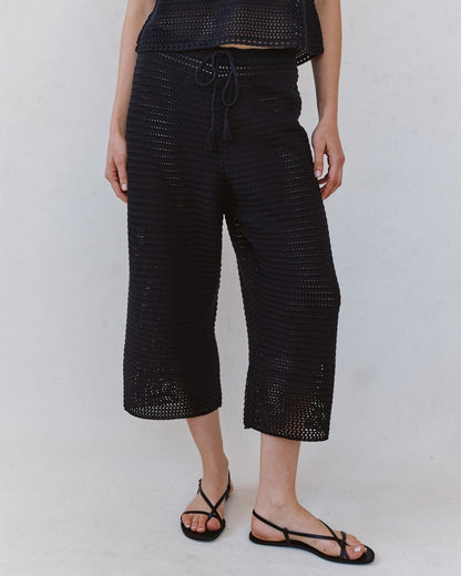 Bella Dahl Crop Wide Leg Crochet Pant - Black