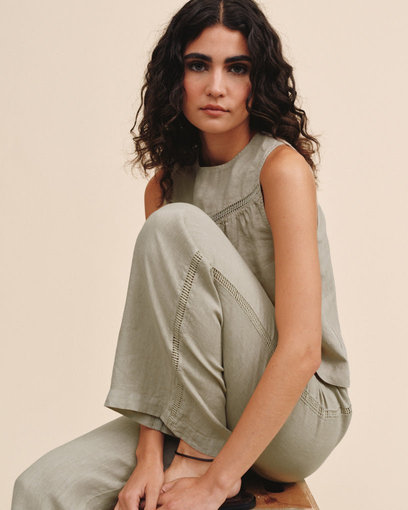 Bella Dahl Beach Pant With Lattice Stripe - Green Tea