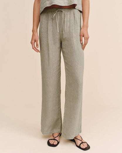 Bella Dahl Beach Pant With Lattice Stripe - Green Tea