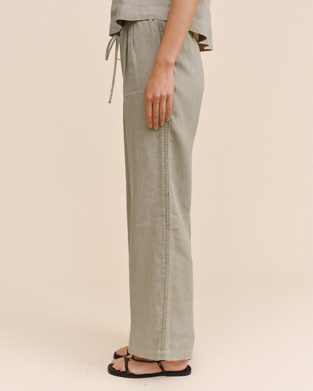Bella Dahl Beach Pant With Lattice Stripe - Green Tea
