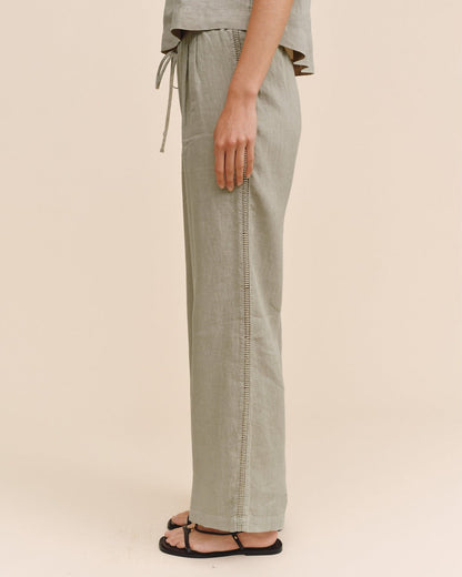 Bella Dahl Beach Pant With Lattice Stripe - Green Tea
