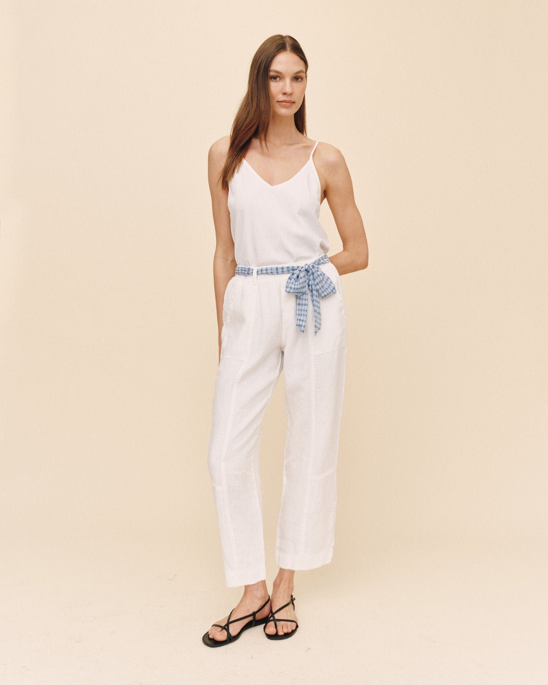 Bella Dahl Seam Pant With Printed Sash - White