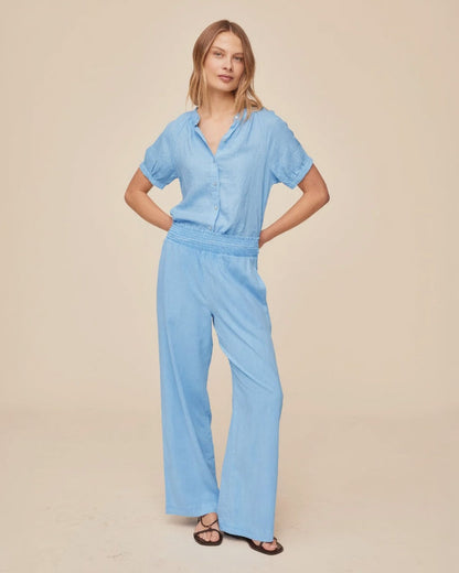 Bella Dahl Smocked Waist Wide Leg - Tidal Blue