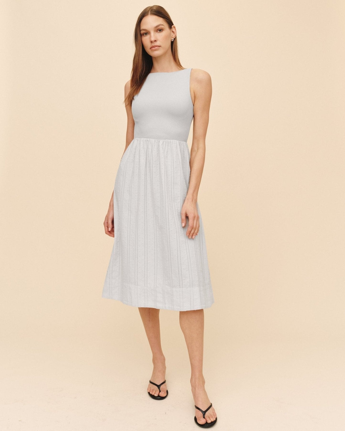 Bella Dahl Mixed Crew Neck Midi Dress - Minted Sage