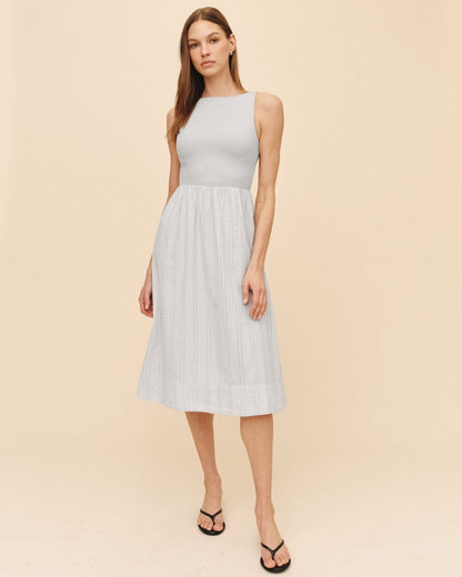 Bella Dahl Mixed Crew Neck Midi Dress - Minted Sage