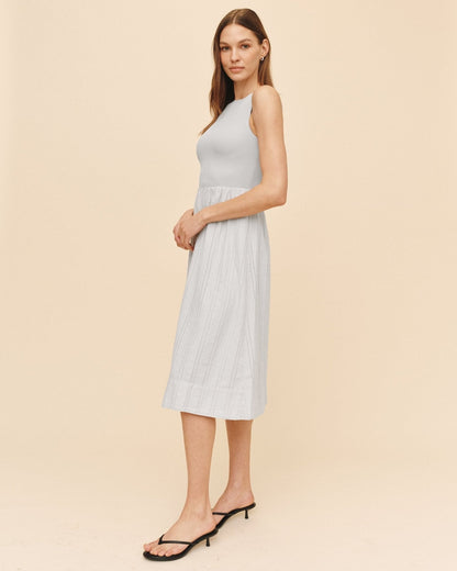 Bella Dahl Mixed Crew Neck Midi Dress - Minted Sage