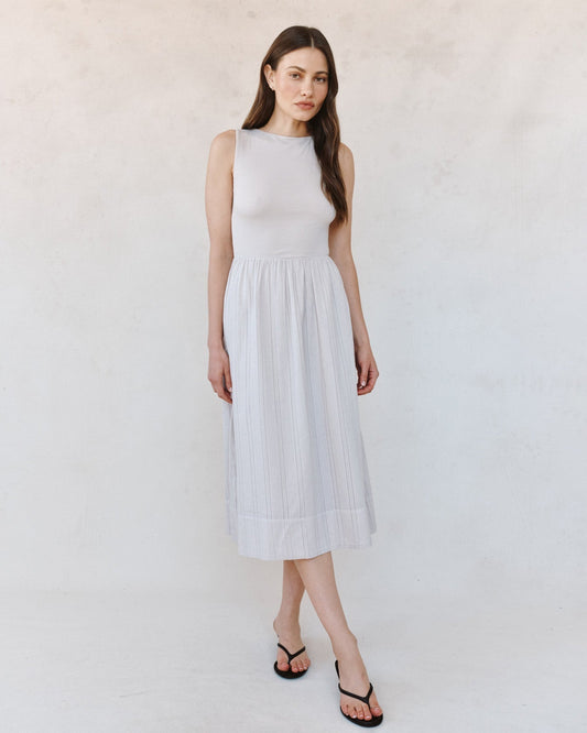 Bella Dahl Mixed Crew Neck Midi Dress - Faded Lilac