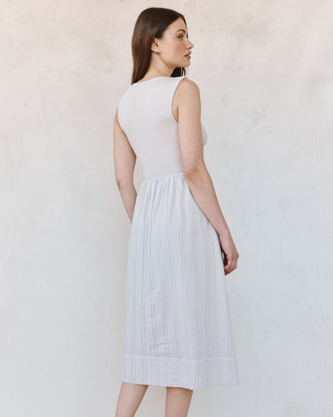 Bella Dahl Mixed Crew Neck Midi Dress - Faded Lilac