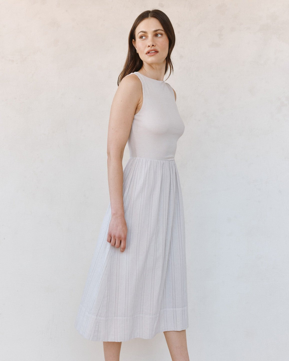 Bella Dahl Mixed Crew Neck Midi Dress - Faded Lilac