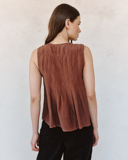 Bella Dahl Sleeveless Pintuck Pullover - Mocha Cloud