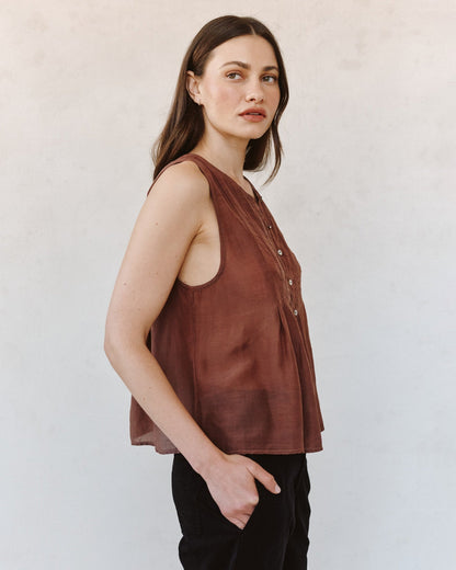 Bella Dahl Sleeveless Pintuck Pullover - Mocha Cloud