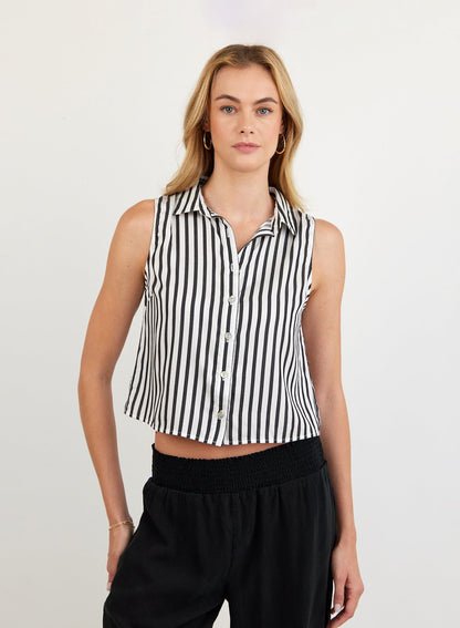 Bella Dahl Clean Sleeveless Button Down - Vintage Black Stripe