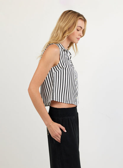 Bella Dahl Clean Sleeveless Button Down - Vintage Black Stripe