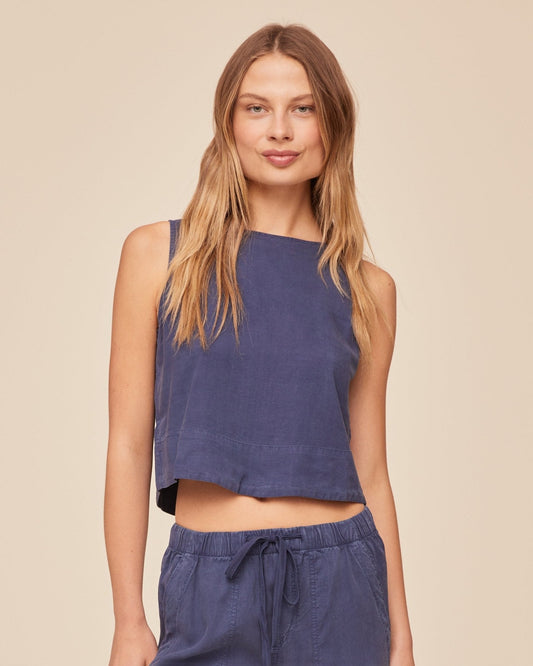 Bella Dahl Sleeveless Boat Neck Split Back - Midnight Surf